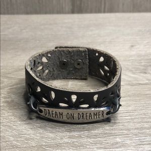 Grey leather hand made bracelet